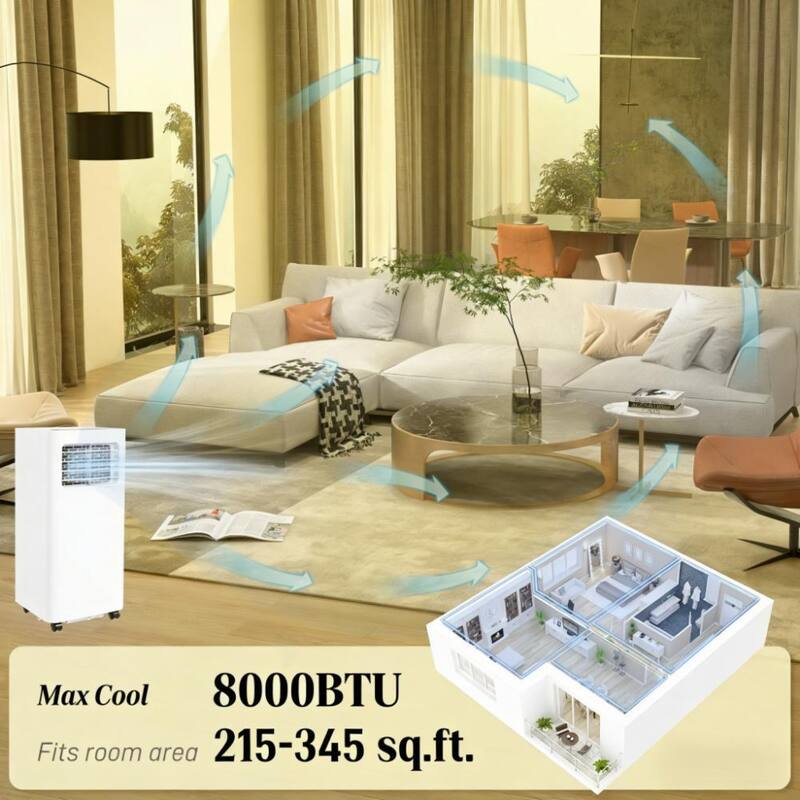 Mobile Air Conditioner 8000 BTU with Dehumidifier. Sleep Mode. Timer. Window Kit Included
