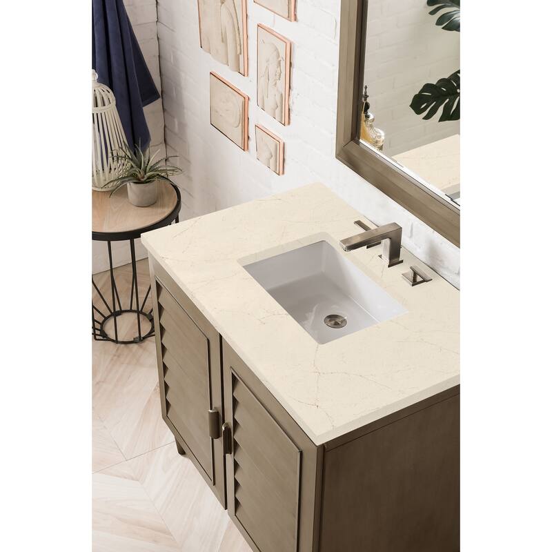 James Martin Vanities Portland 36" Single Vanity, Whitewashed Walnut - 36 x 23.5 x 34.3 - Eternal Marfil Quartz