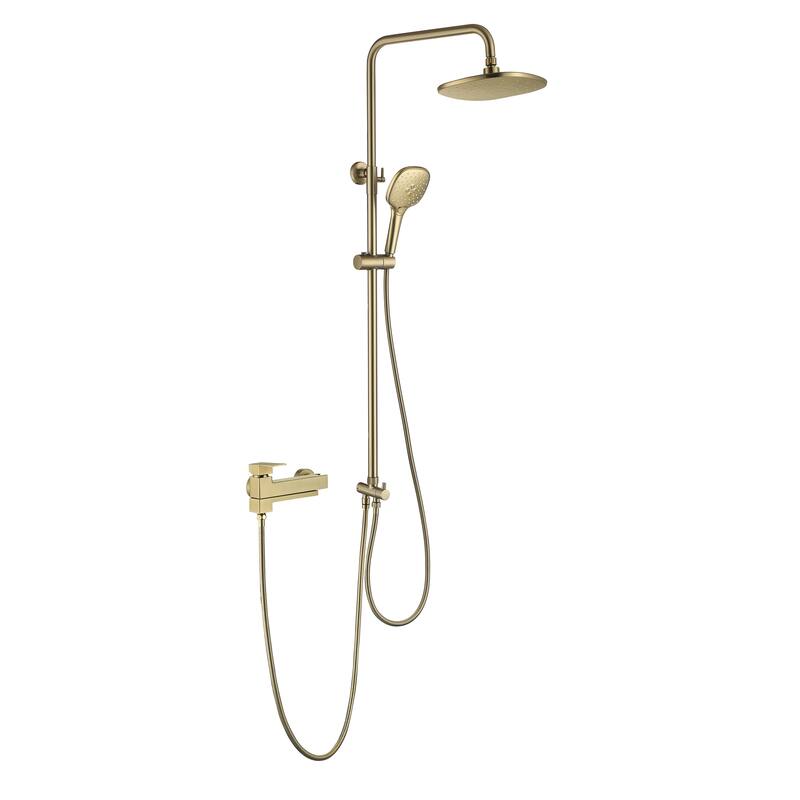 Wall Mounted 3-Function Rainfall Shower System With Tub Spout And Rough-In Valve - Brushed Gold