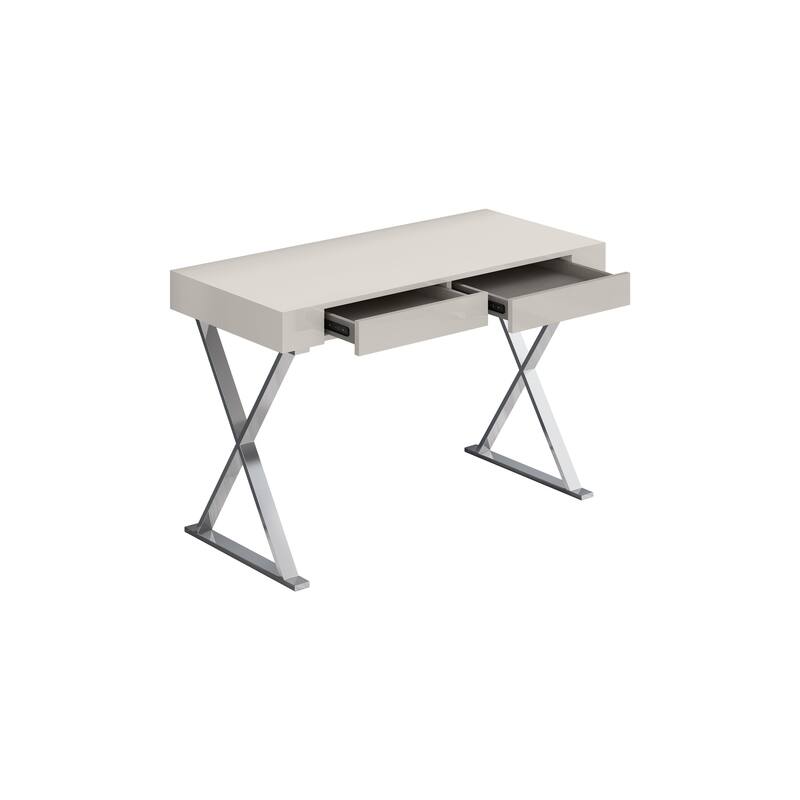Large Rustic Desk with Drawers - Modern Home Office Computer Writing Table - Light Grey Finish