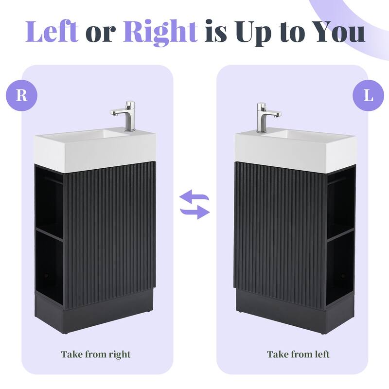 Modern 18.6" Bathroom Vanity with Sink, Two-Tier Shelf, Adjustable Toilet Paper Holder, Freestanding