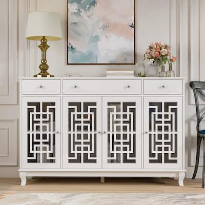 Modern Farmhouse Wood Accent Cabinet with Glass Doors Sideboard Buffet