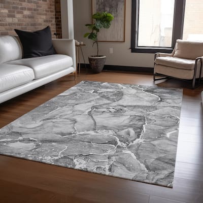 Machine Washable Indoor/ Outdoor Abstract Chantille Rug