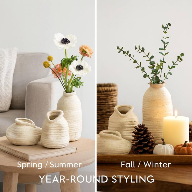 Aria Home Cream Ceramic Vase Set of 3 with Speckled Finish Decor