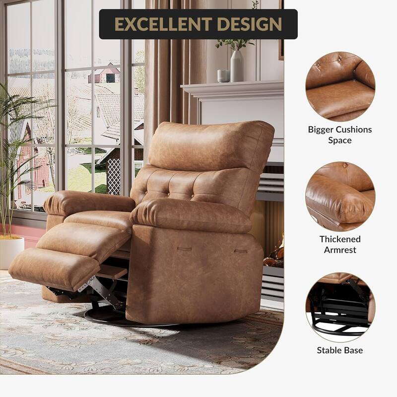 Large Leather Recliner Chair, Extra Wide 26.8" Seat, Manual Recline, Overstuffed Padding, High-Density Sponge
