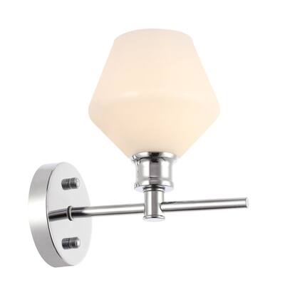 Gene 1 light Chrome and Frosted white glass Wall sconce - One Size