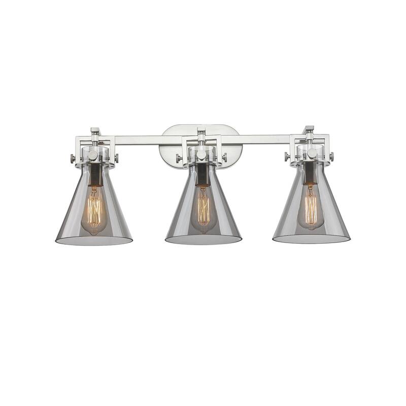 Innovations Lighting Newton Cone - 3 Light 7" Wall-Mounted Bath Vanity Light - Satin Nickel/Plated Smoke