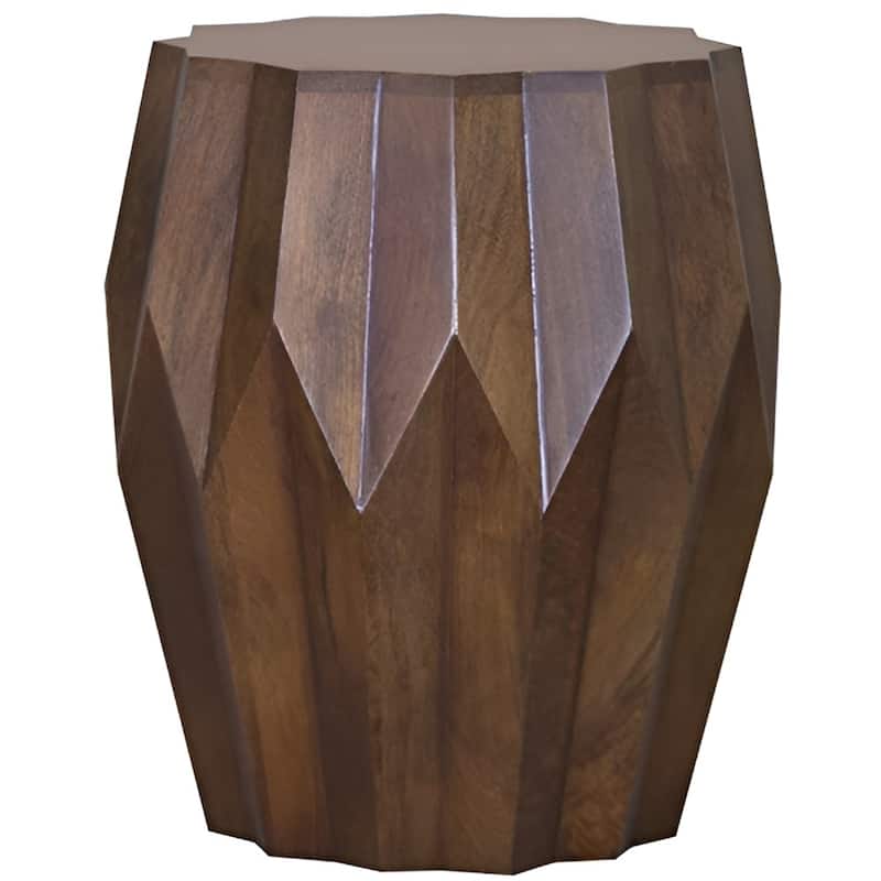 Dark Brown Solid Wood Free Form End Table with Drum Base for Living Room - 19” x 19” x 22.5” (D x W x H)