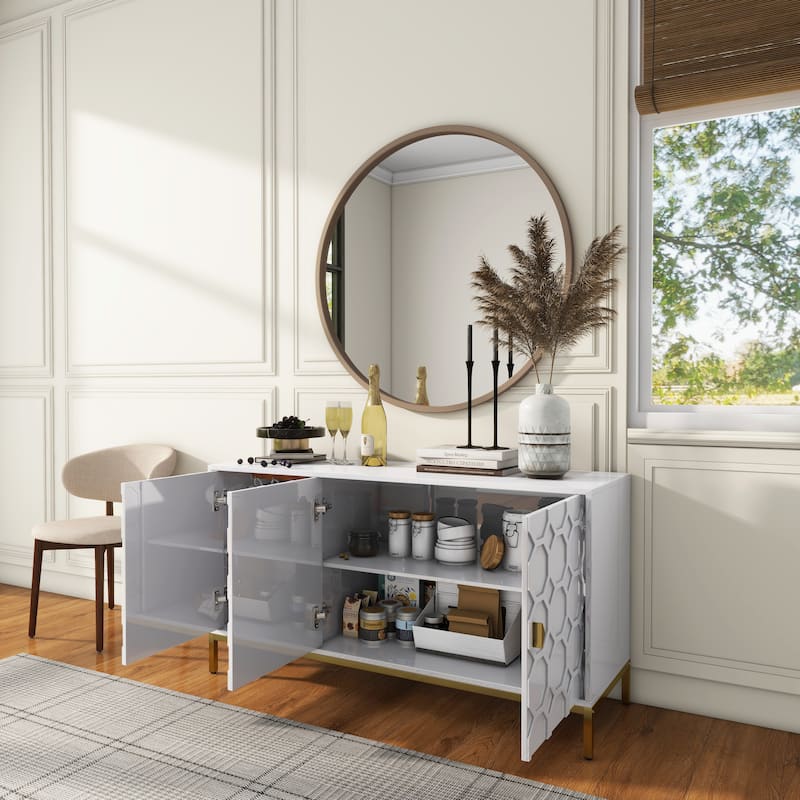 Clihome 3 Door Glossy Media Storage Sideboard Accent Cabinet