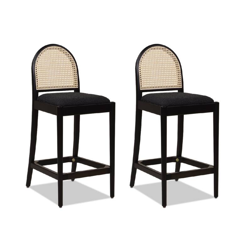Curved Back Cane Rattan Counter Stool Set
