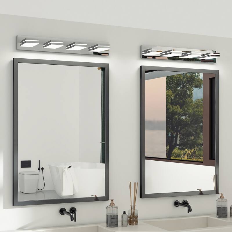Modern LED Vanity Light, 4-Lights Wall Sconce for Bathroom and Mirror, Sleek Minimalist Design, Energy-Efficient - Chrome