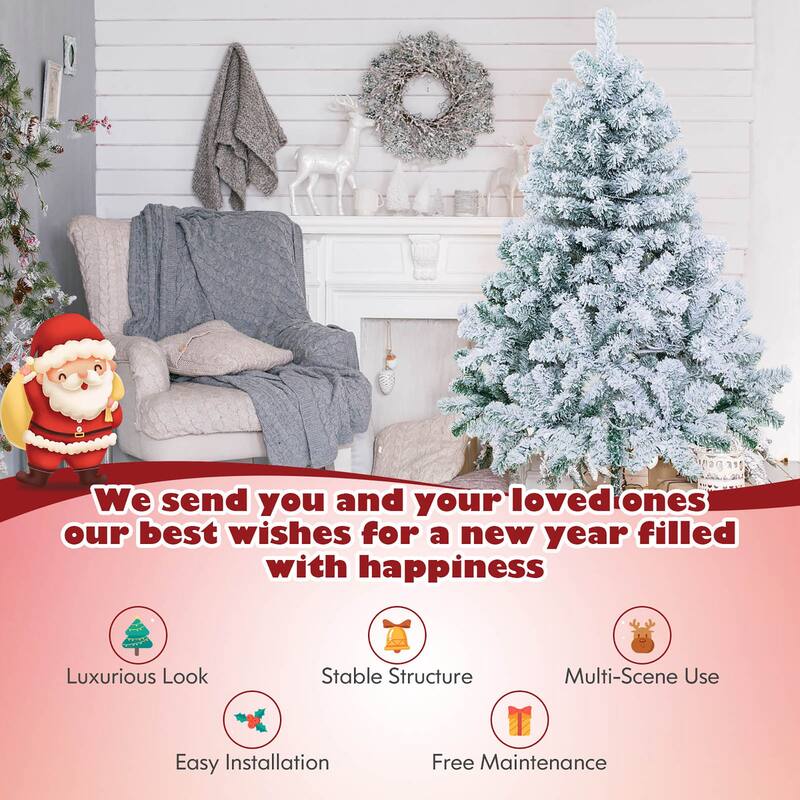 Gymax 4.5FT Pre-Lit Autoflocking Christmas Tree Flocked Tree w/ LED