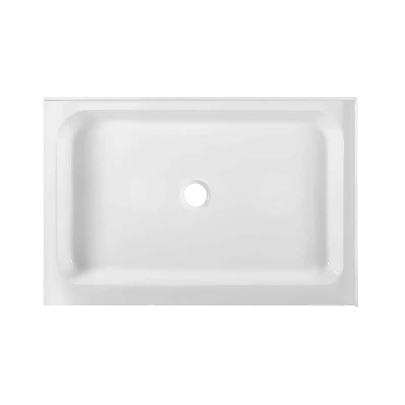 Fine Fixtures Double Threshold Acrylic Shower Base - Non-Slip Textured Surface Shower Floor Pan in White
