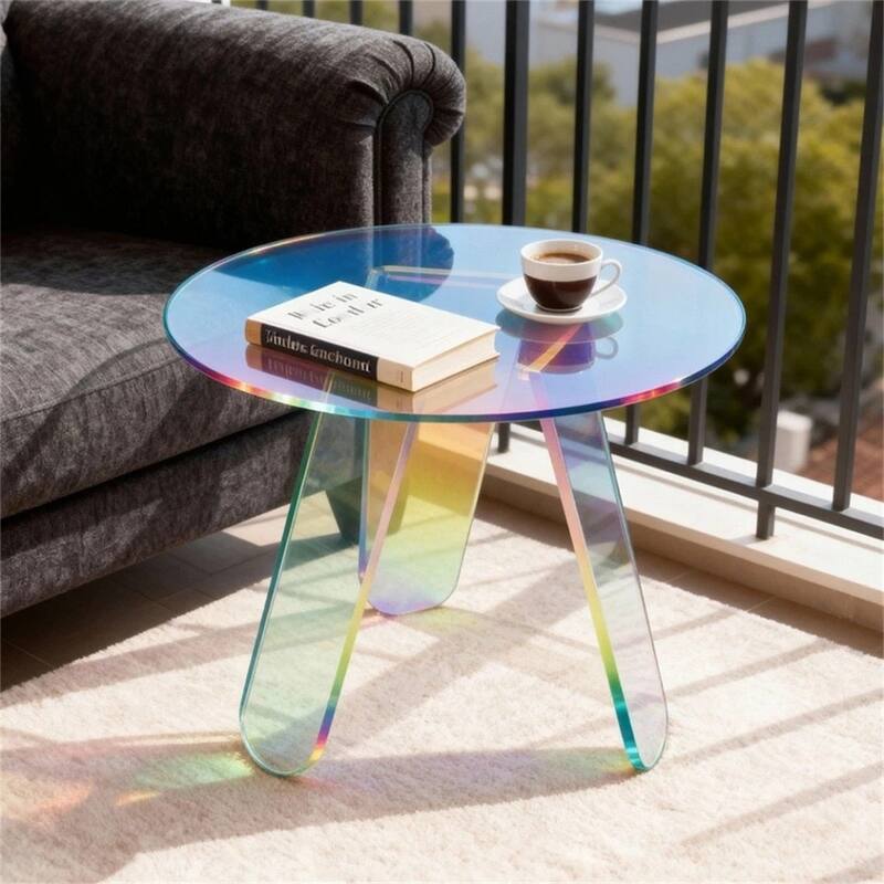 Rainbow Acrylic End Table 17.5" Glowing Side Table with PVC Cover - 18"x17.5"