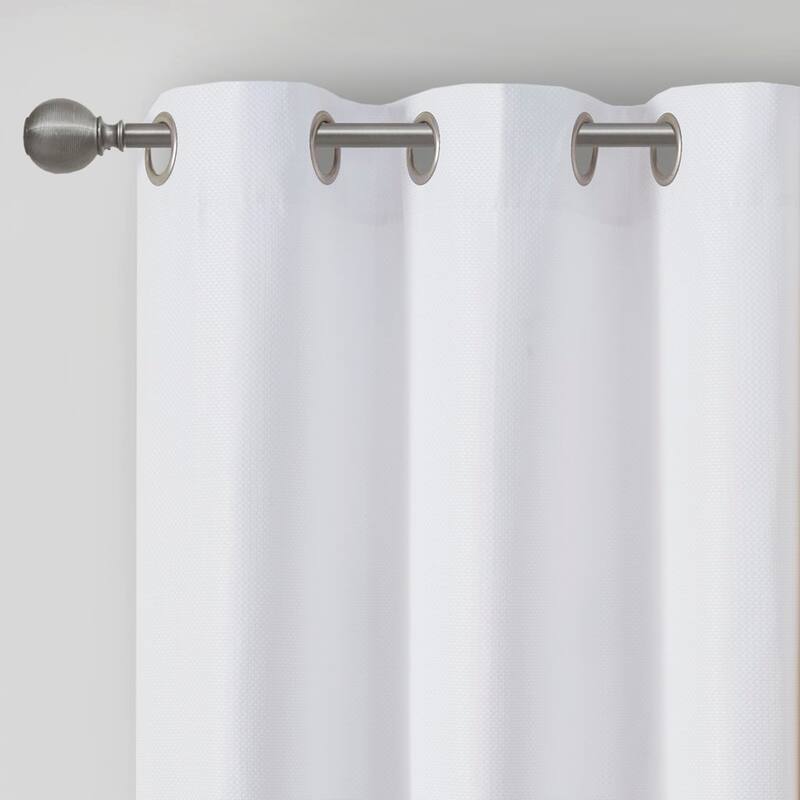 Basketweave Room Darkening Curtain Panel Pair - White