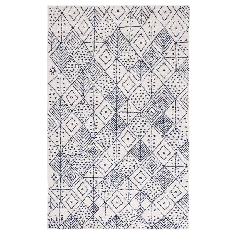 SAFAVIEH Handmade Casablanca Shag Crisitina Boho Wool Rug - 6' Square - Ivory/Blue