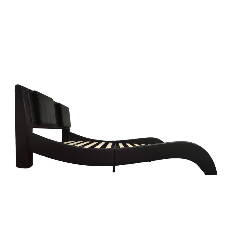 Faux Leather Upholstered Platform Bed with LED Lighting and Wooden Slats