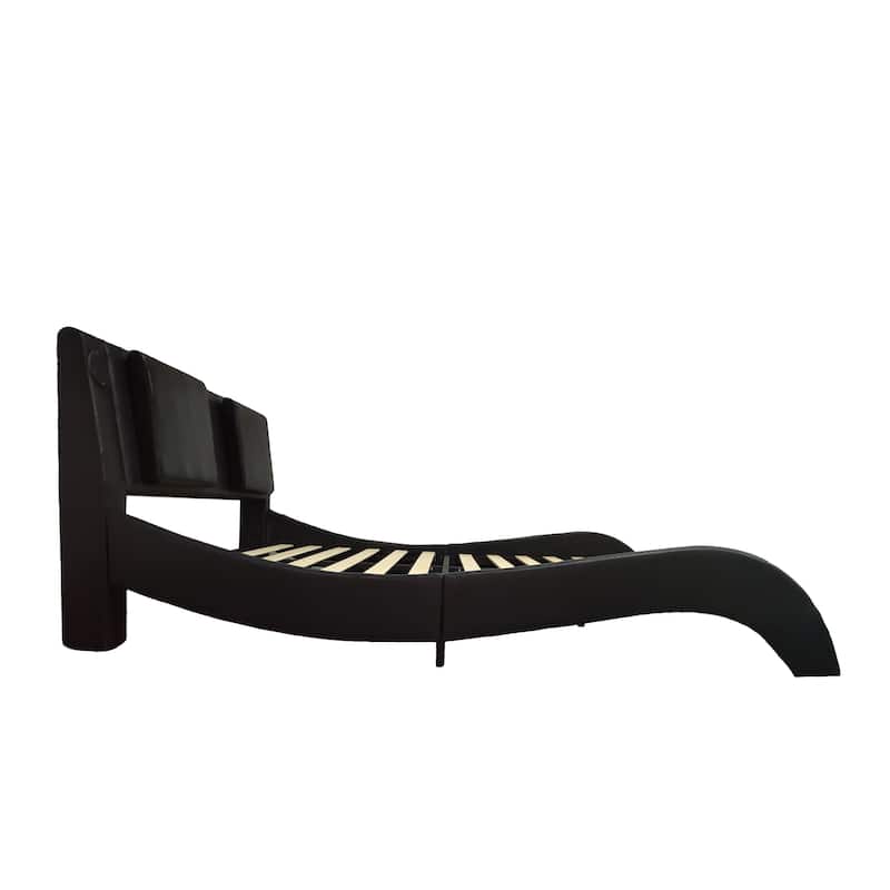 Queen Size Faux Leather Platform Bed with LED Lights