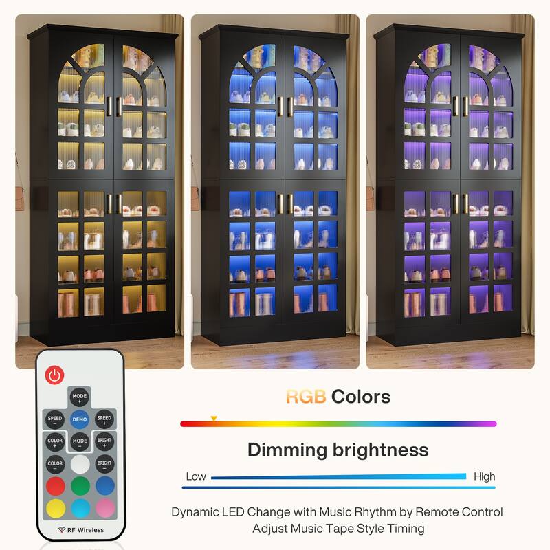 8-Tier Tall Shoe Cabinet with Doors & Led Lights and Adjustable Shelves