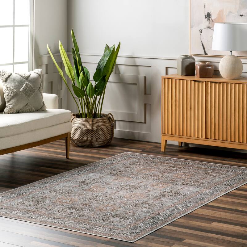 Nuloom Xenia Faded Transitional SplashGuard Machine Washable Area Rug - 5' x 8' - Taupe - Rectangle