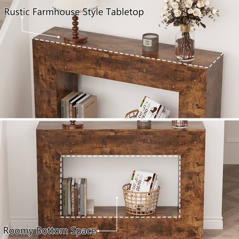 Console Table with Storage, Narrow Entryway Table for Hallway, Living Room Accent Table Sofa Table with Bottom Shelf