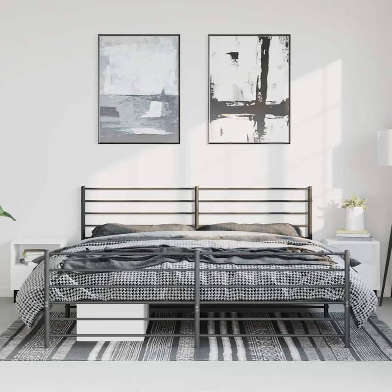 vidaXL Metal Bed Frame with Headboard, No Mattress