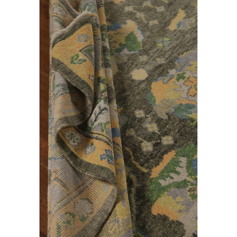 Hand Knotted Oriental 100% Wool Carpet Transitional All-Over Green Oushak Area Rug - 10' 4'' X 8' 7''