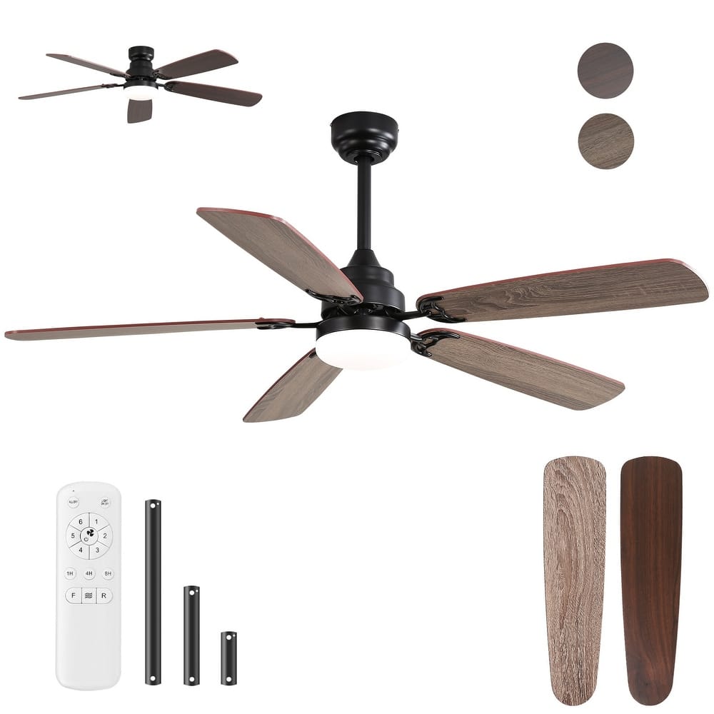 52" Wooden 6-Speed Noiceless Reversible DC Motor Ceiling Fan with Light and Remote