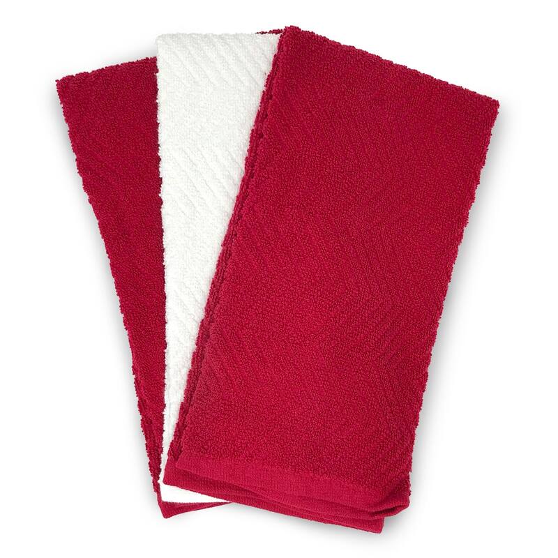 3-Pack All-Cotton Kitchen Dish Towel Set - Red/White