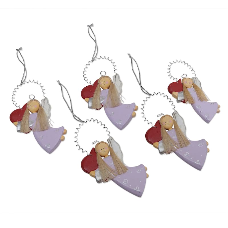 Novica Handmade Love Delivery In Lilac Wood Holiday Ornaments (Set Of 5)