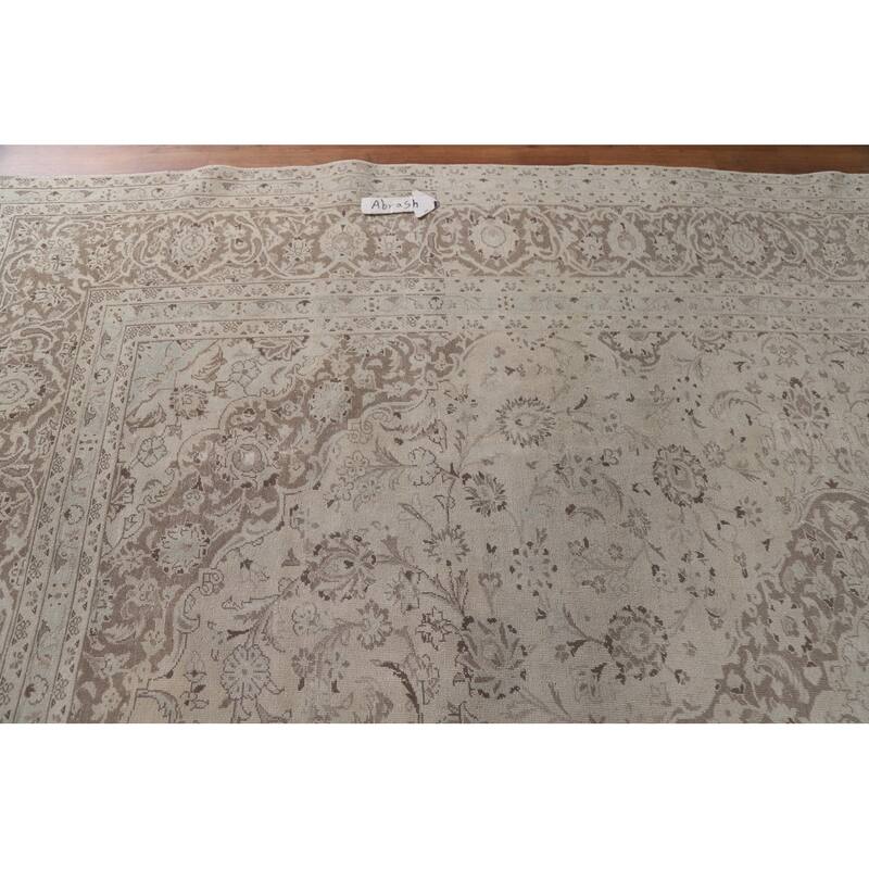 Hand Knotted Oriental 100% Wool Carpet Traditional Floral Beige & Ivories Kashan Area Rug - 12' 5'' X 9' 5''