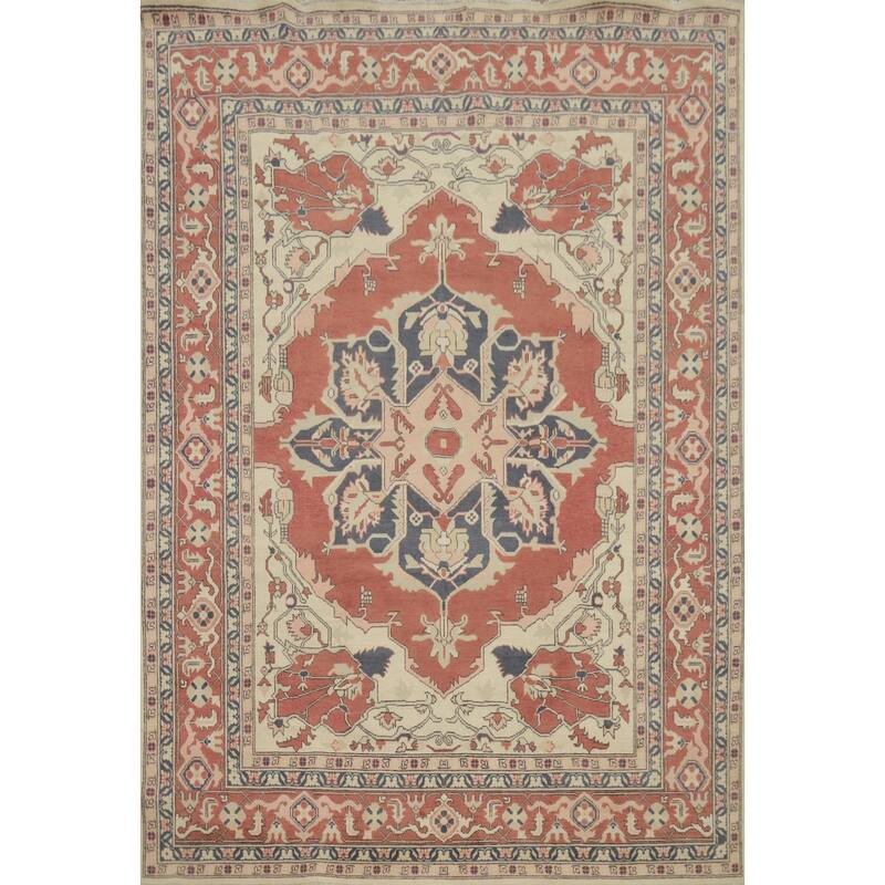 Hand Knotted Oriental 100% Wool Carpet Traditional Medallion Oranges & Rust Heriz (serapi) Area Rug - 10' 1'' X 8' 2''