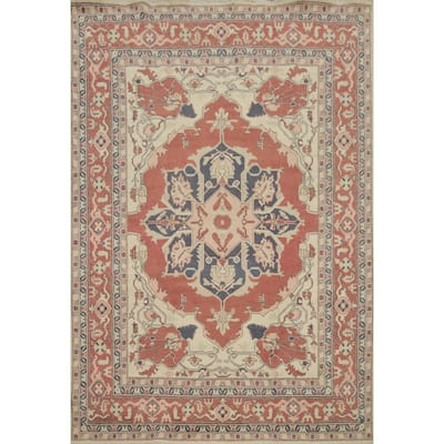 Hand Knotted Oriental 100% Wool Carpet Traditional Medallion Oranges & Rust Heriz (serapi) Area Rug - 10' 1'' X 8' 2''