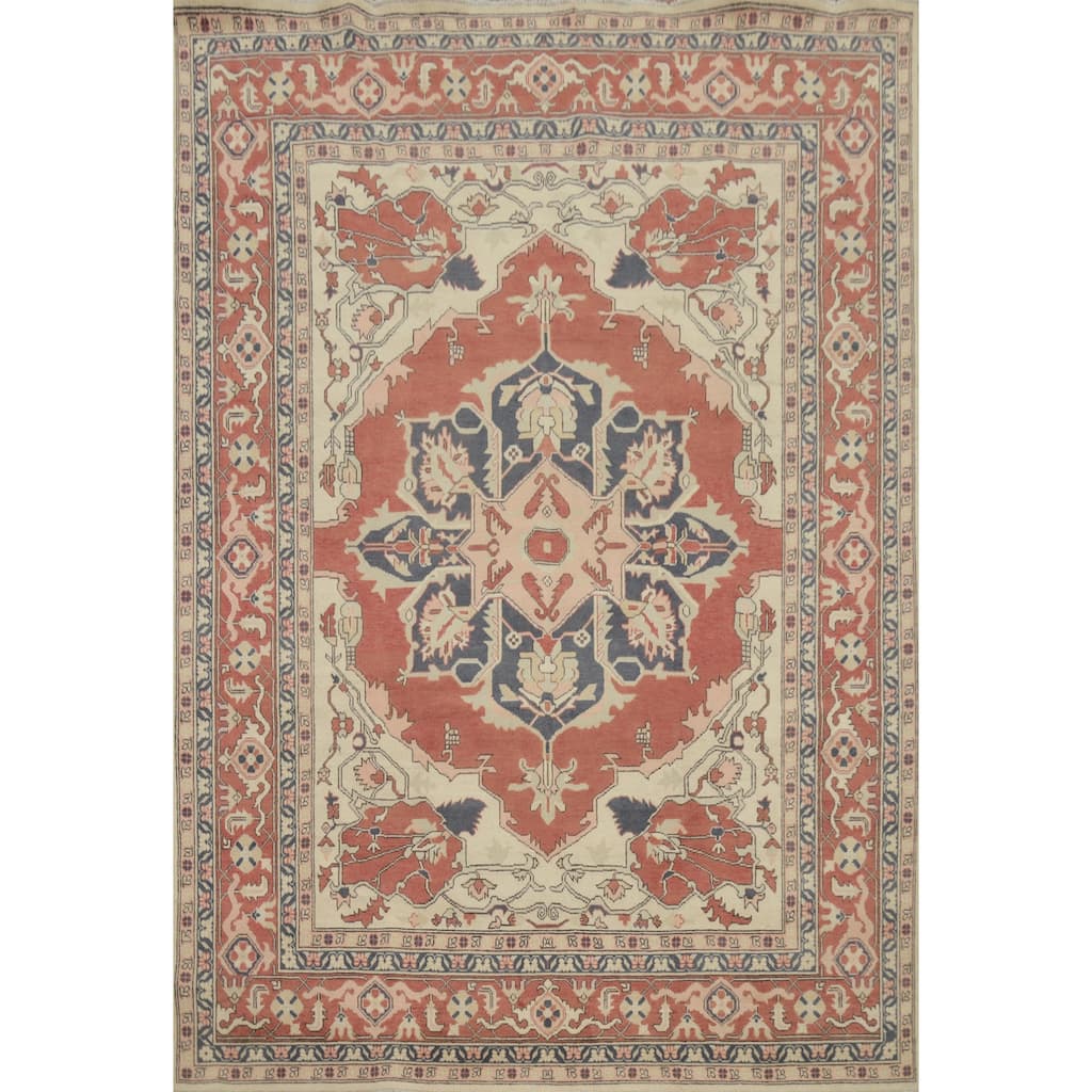Hand Knotted Oriental 100% Wool Carpet Traditional Medallion Oranges & Rust Heriz (serapi) Area Rug - 10' 1'' X 8' 2''