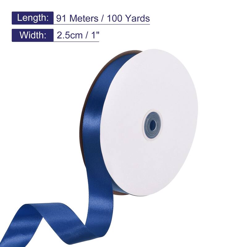 Satin Ribbon, 100 Yards Single Face Polyester Satin Ribbon - Navy Blue - 1 Inch
