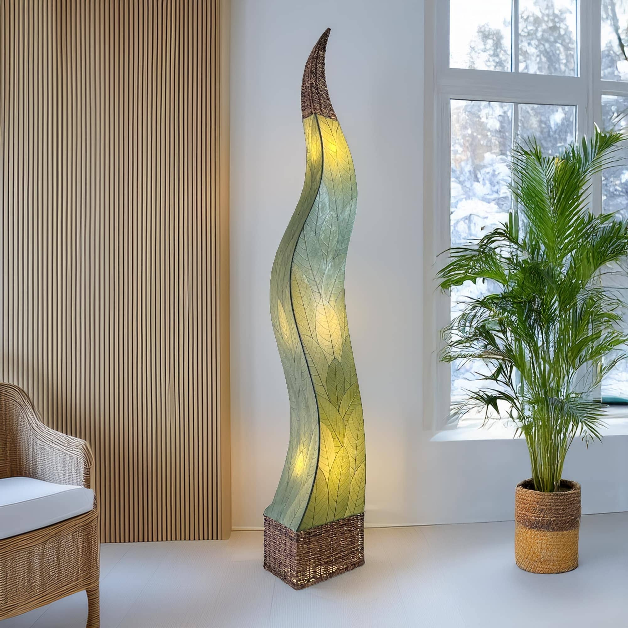 Eangee Handmade Flame Giant Lamp, Cocoa Leaves Shade, 13 x 13 x 72 in. - 13 x 13 x 72