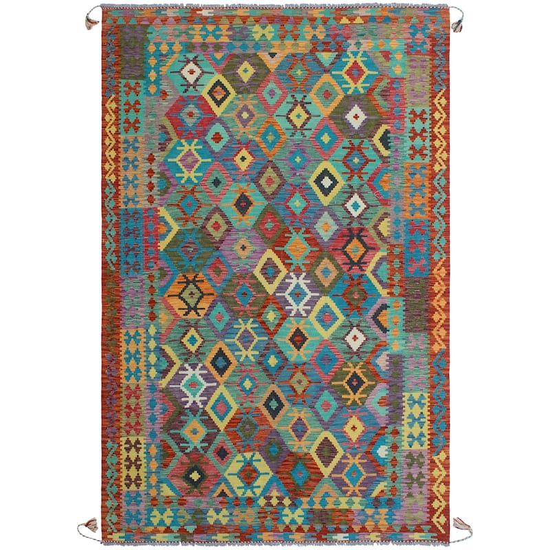 Flatweave Orik Turquoise/Gold Rug - 6'6" x 9'7"