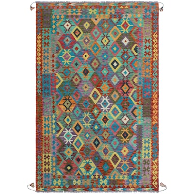 Flatweave Orik Turquoise/Gold Rug - 6'6" x 9'7"