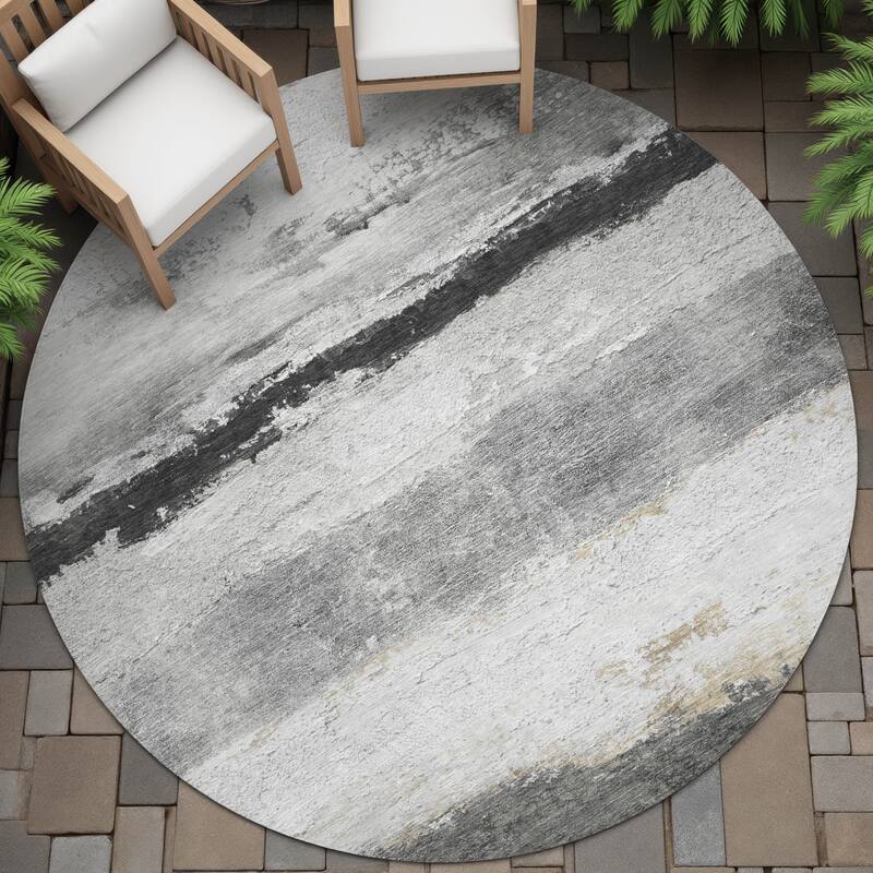 Machine Washable Indoor/Outdoor Watercolor Ombre Chantille Rug - Pewter - 8' x 8'
