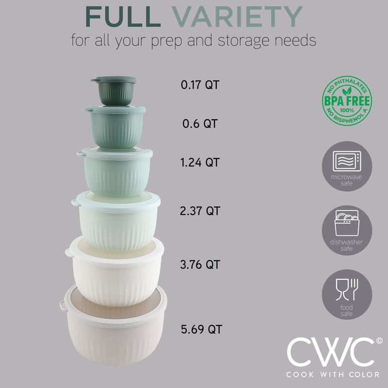 COOK WITH COLOR Meal Prep Containers Wide Mixing Bowls Food Storage Containers with Lids, Green Deep 12 Pcs