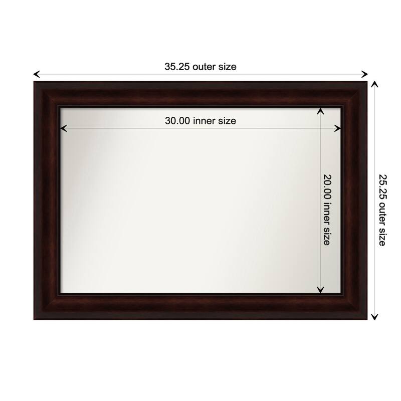 Coffee Bean Brown Framed Non-Beveled Custom Wall Mirror, Bathroom Vanity Mirror - Outer Size: 35.25 x 25.25