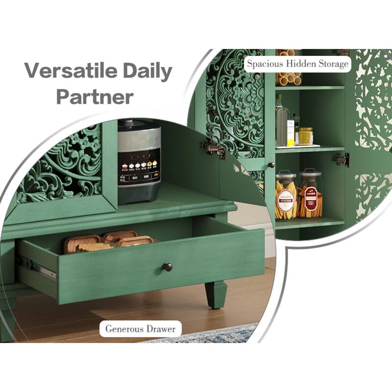Roomfitters 55'' Tall Storage Cabinet, Carved Wood Accent Sideboard with Solid Wood Legs for Dining Room