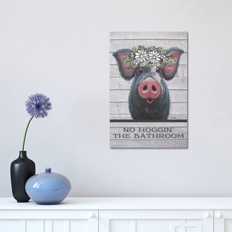 iCanvas "Pig Bathroom Art, Hogging The Bathroom" by Hippie Hound Studios Canvas Print - 18x12x1.5