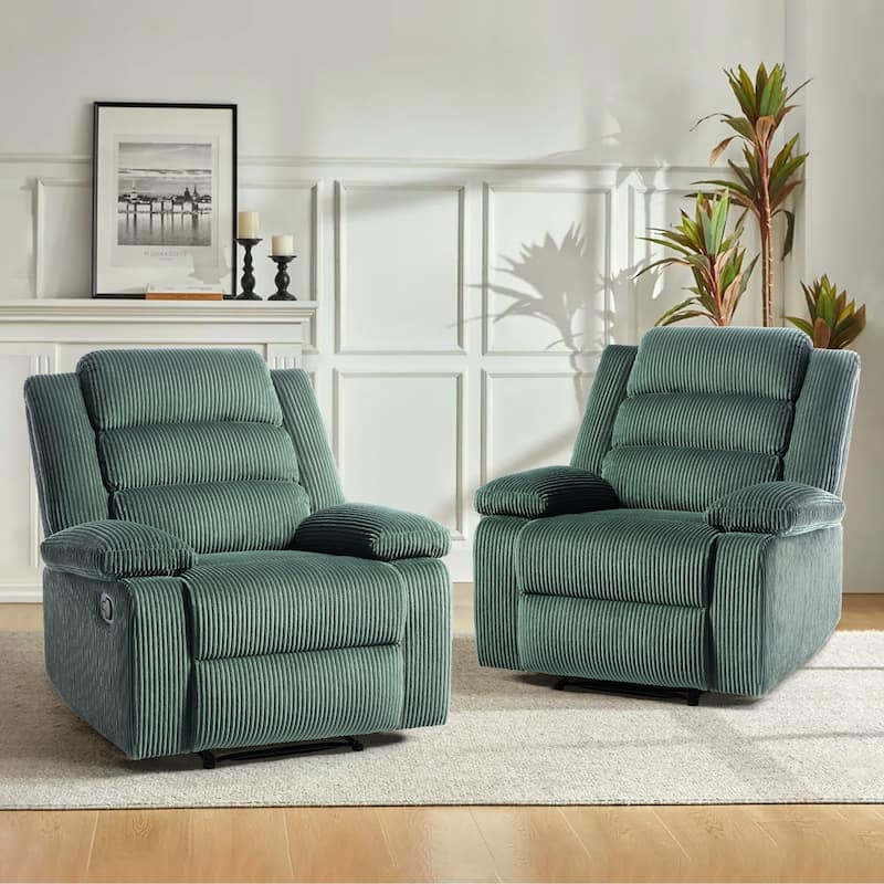 Overstuffed Cotton Corduroy Manual Pushback Recliner with Wide Armrest