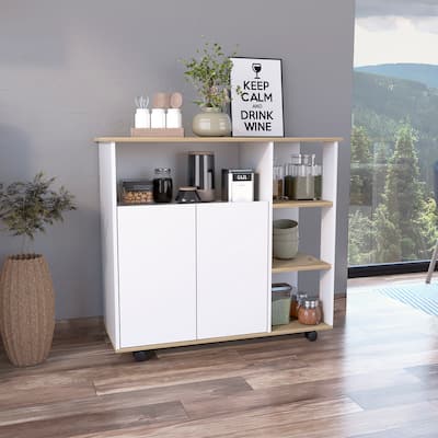 Benton 4-Shelf Kitchen Island Light Oak and White