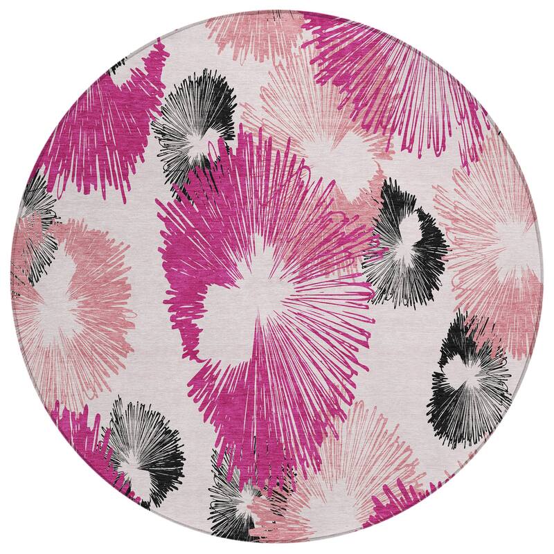 Machine Washable Indoor/Outdoor Modern Floral Chantille Rug