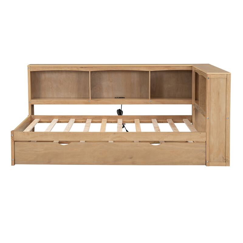 Twin Daybed with Trundle, 5 Storage Cabinets, and Charging Station, Perfect for Small Spaces