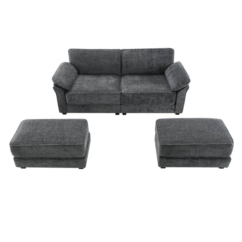 Free Combination Modular Convertible Sectional Sofa Bed Set,Deep-Seat Loveseat with Ottoman