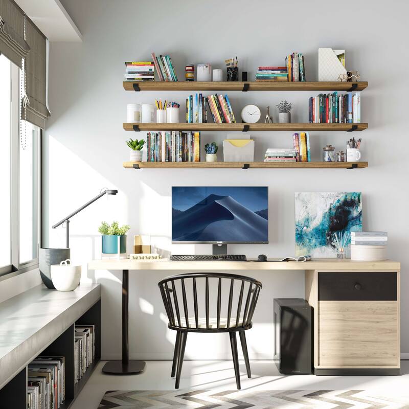 Wallniture Forte Wood Board 72" Long, 9.25'' Deep, 1.5" Thick, Floating Bookshelf for Wall, Hanging Shelf Living Room Decor, 1Pc