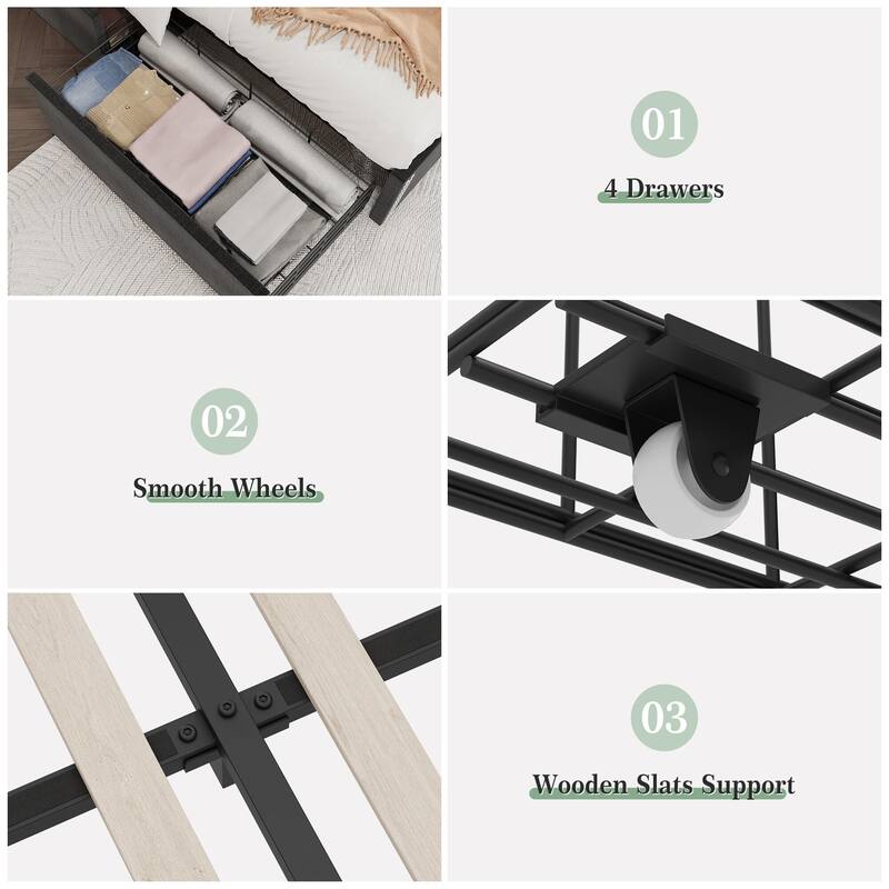 Bed Frame with 4 Storage Drawers and Headboard